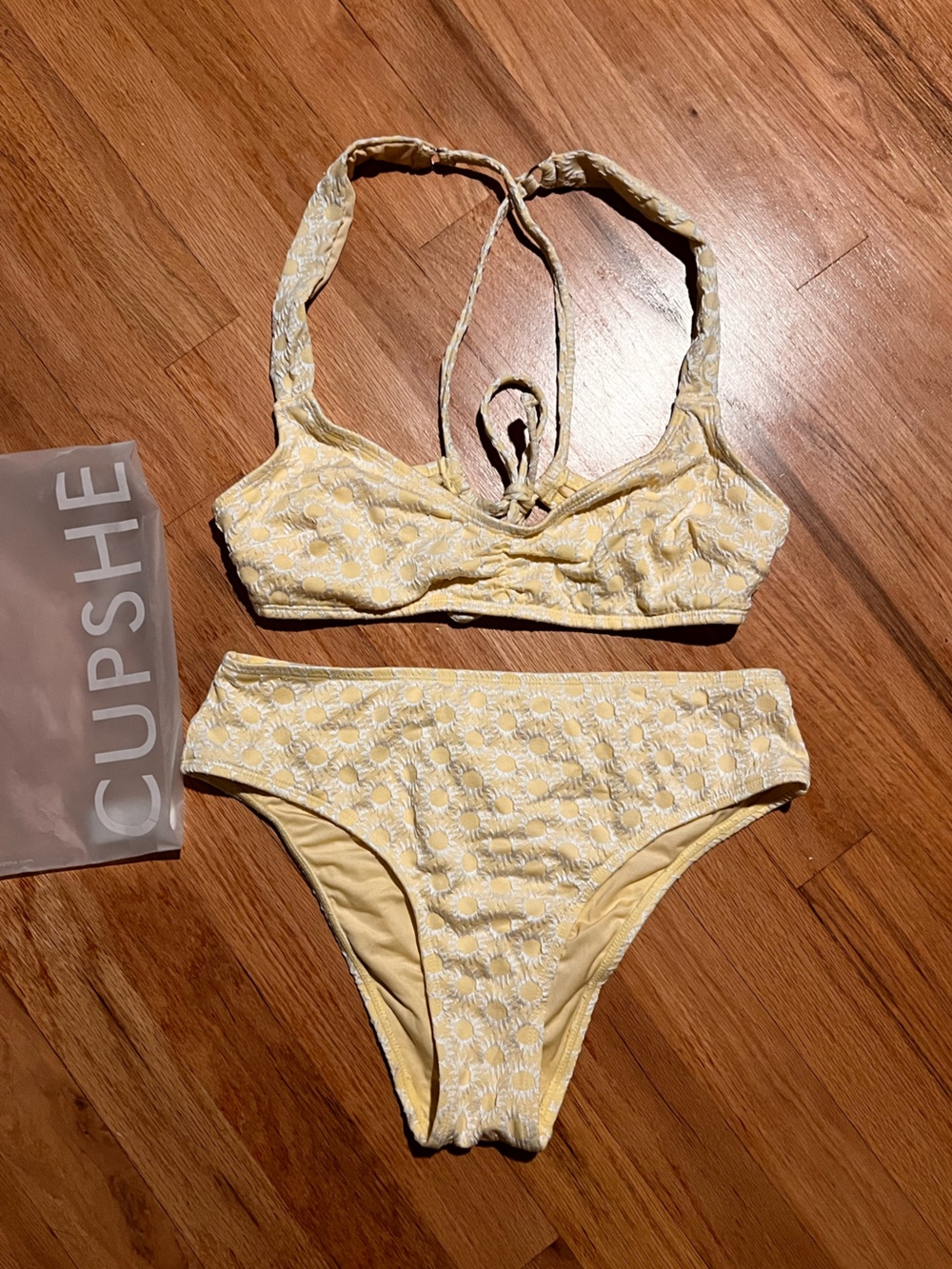 Cupshe Buttercream Yellow and White Textured Bikini Set